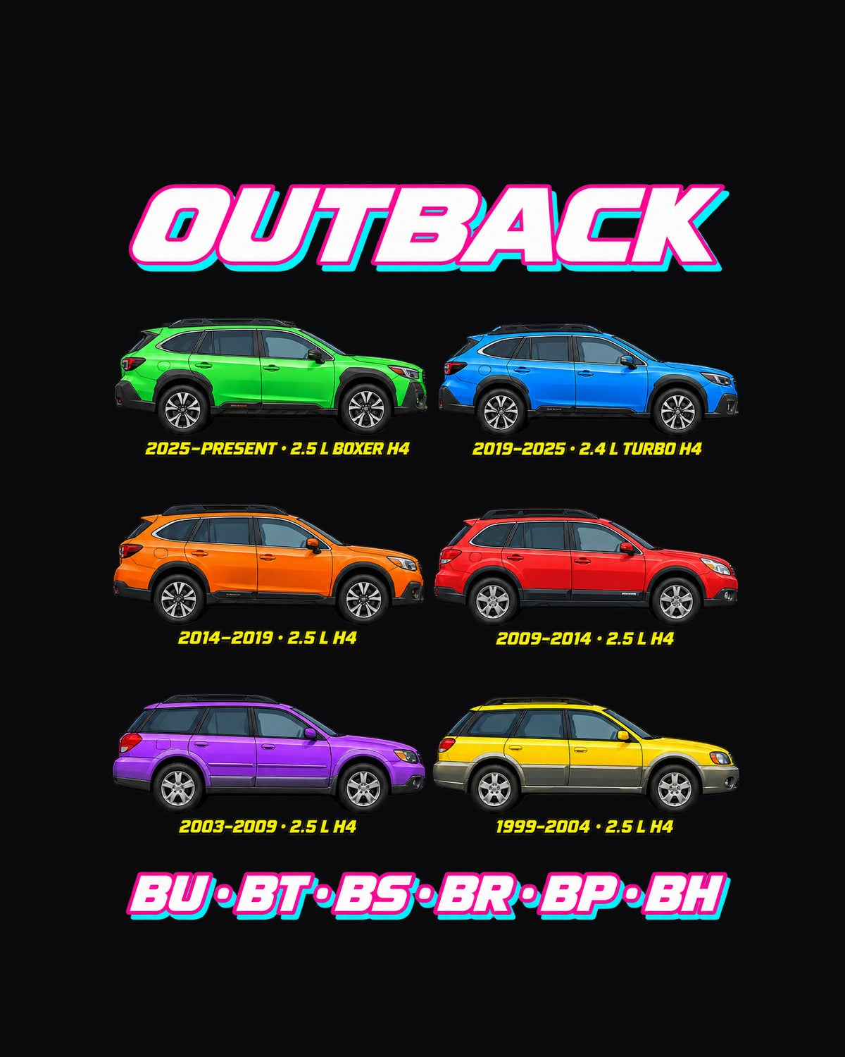 Subaru Outback Evolution Poster Full-Back Graphic Tee design only