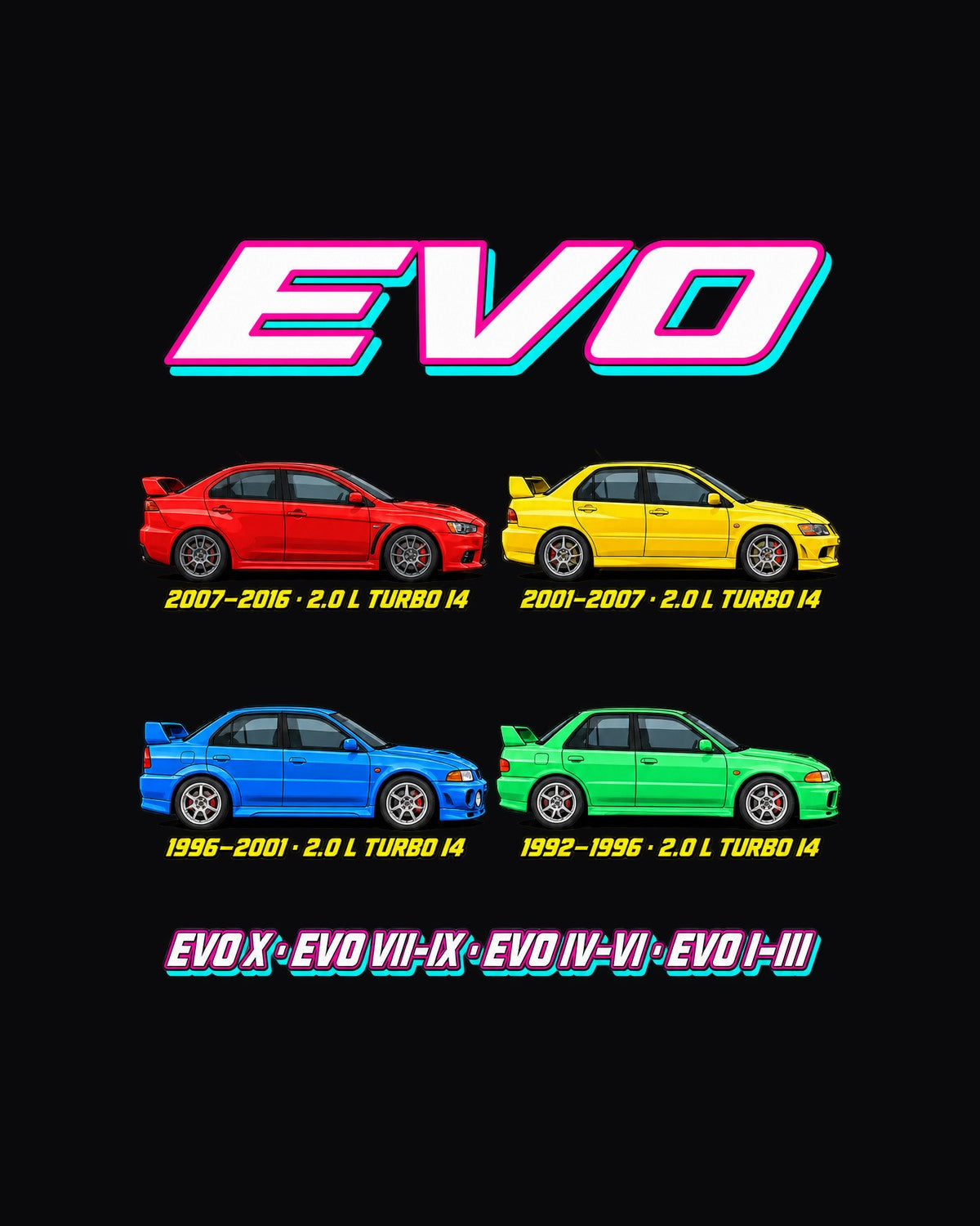 Mitsubishi Evo Evolution Poster Full-Back Graphic Tee design only