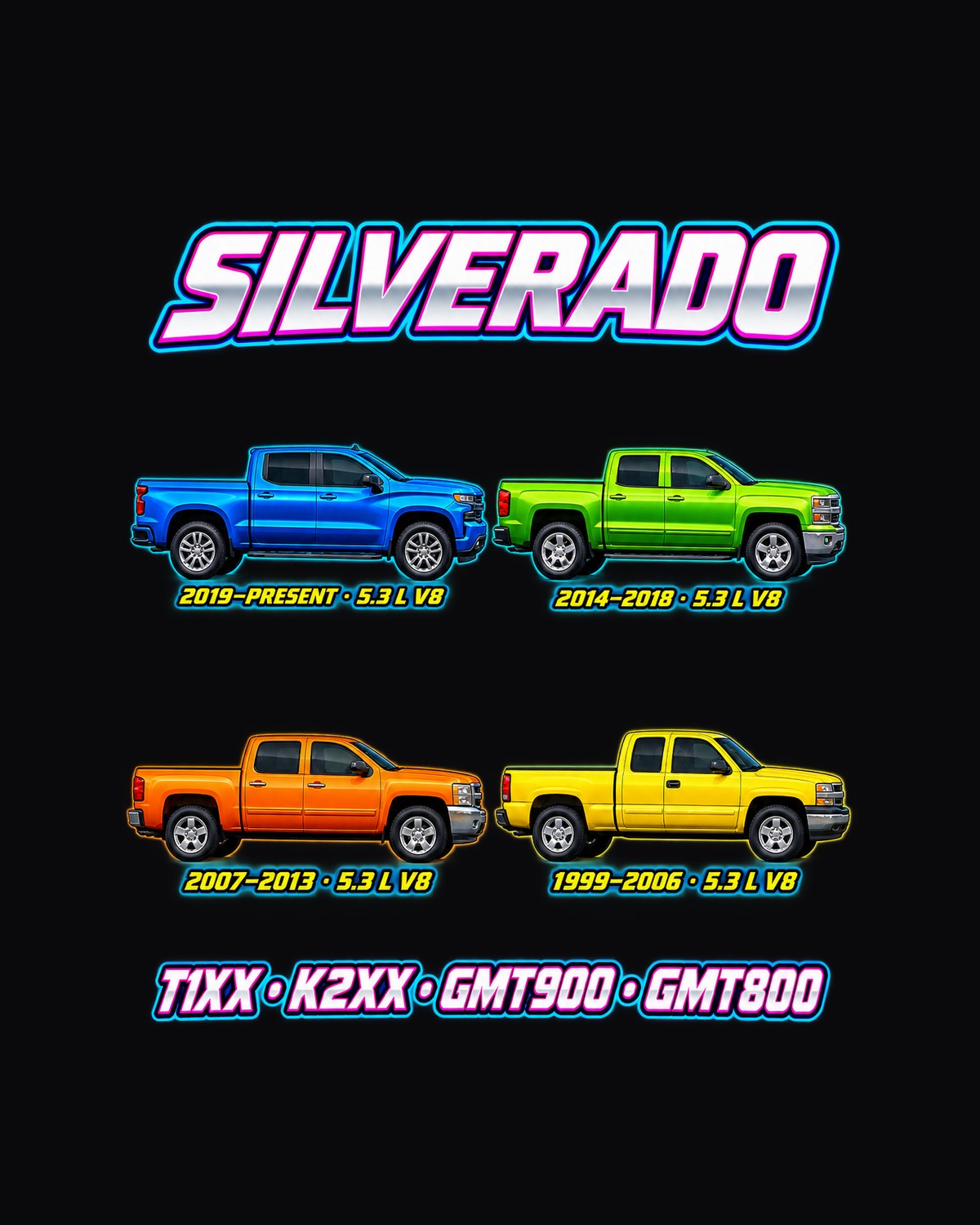 Chevy Silverado Evolution Poster Full-Back Graphic Tee design only