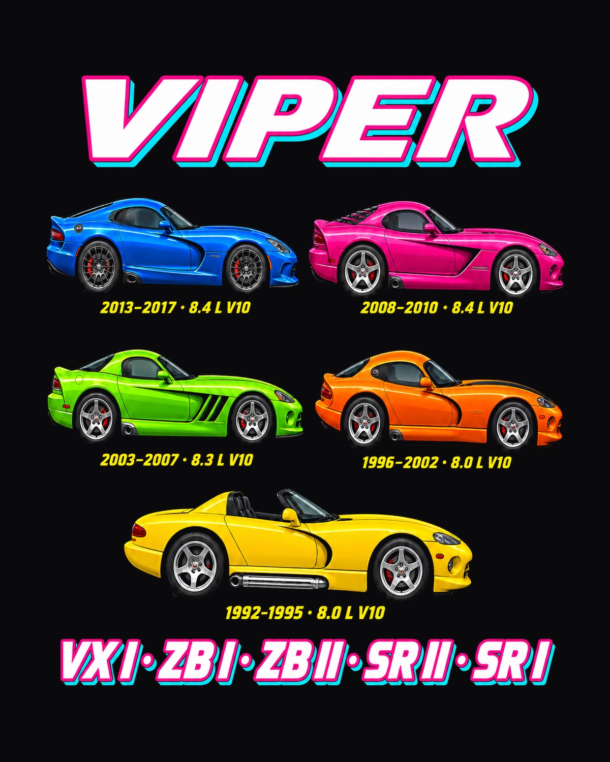 Dodge Viper Evolution Poster Full-Back Graphic Tee design only