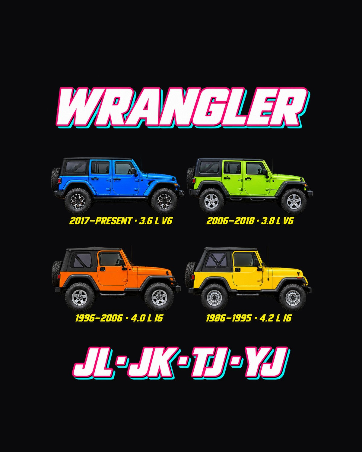 Jeep Wrangler Evolution Poster Full-Back Graphic Tee design only