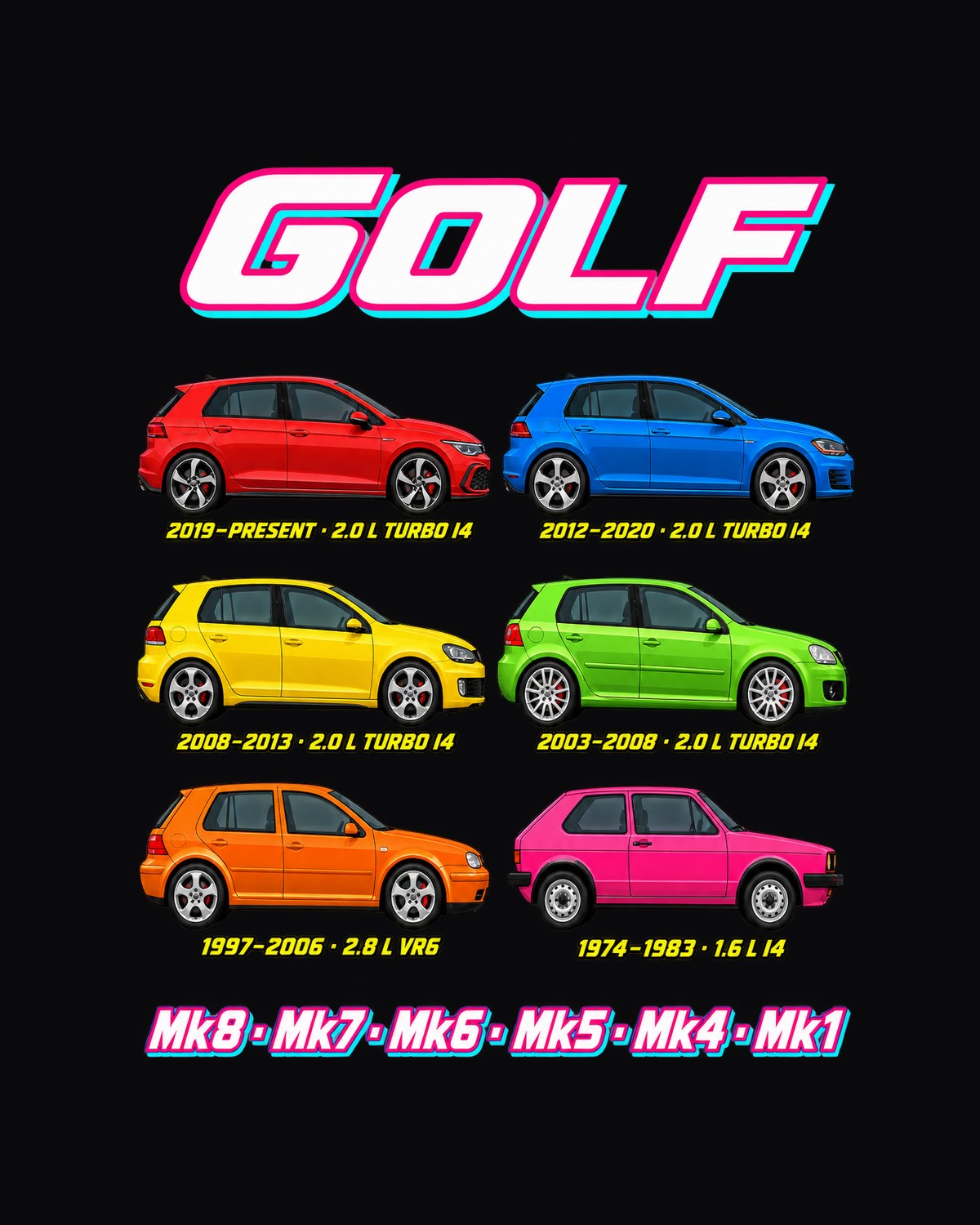 VW Golf Evolution Poster Full-Back Graphic Tee design only