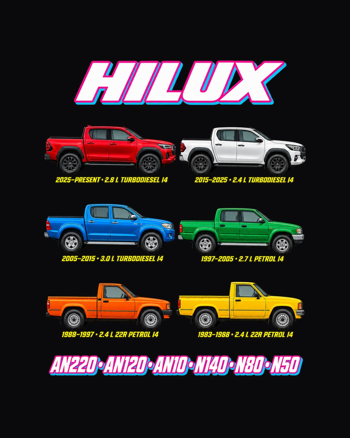 Toyota Hilux Evolution Poster Full-Back Graphic Tee design only