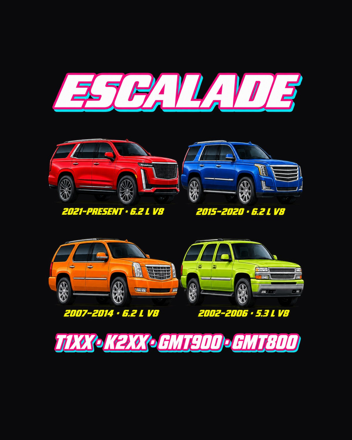 Cadillac Escalade Evolution Poster Full-Back Graphic Tee design only