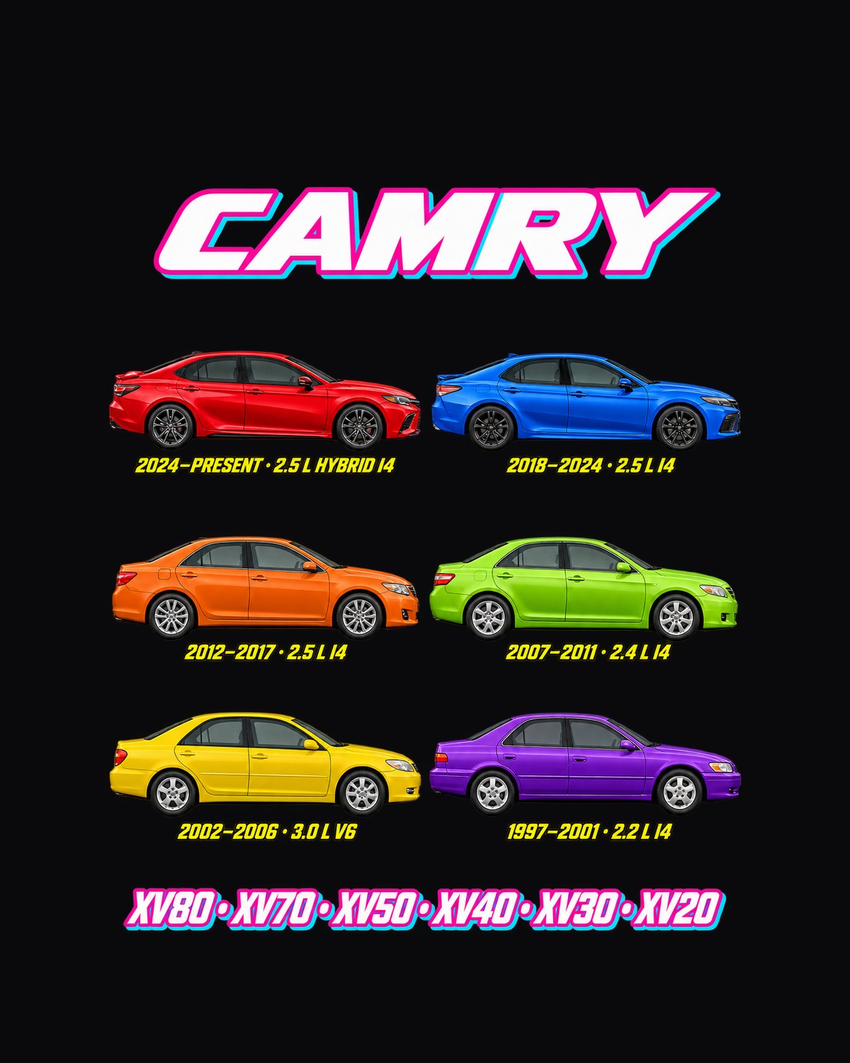 Toyota Camry Evolution Poster Full-Back Graphic Tee design only