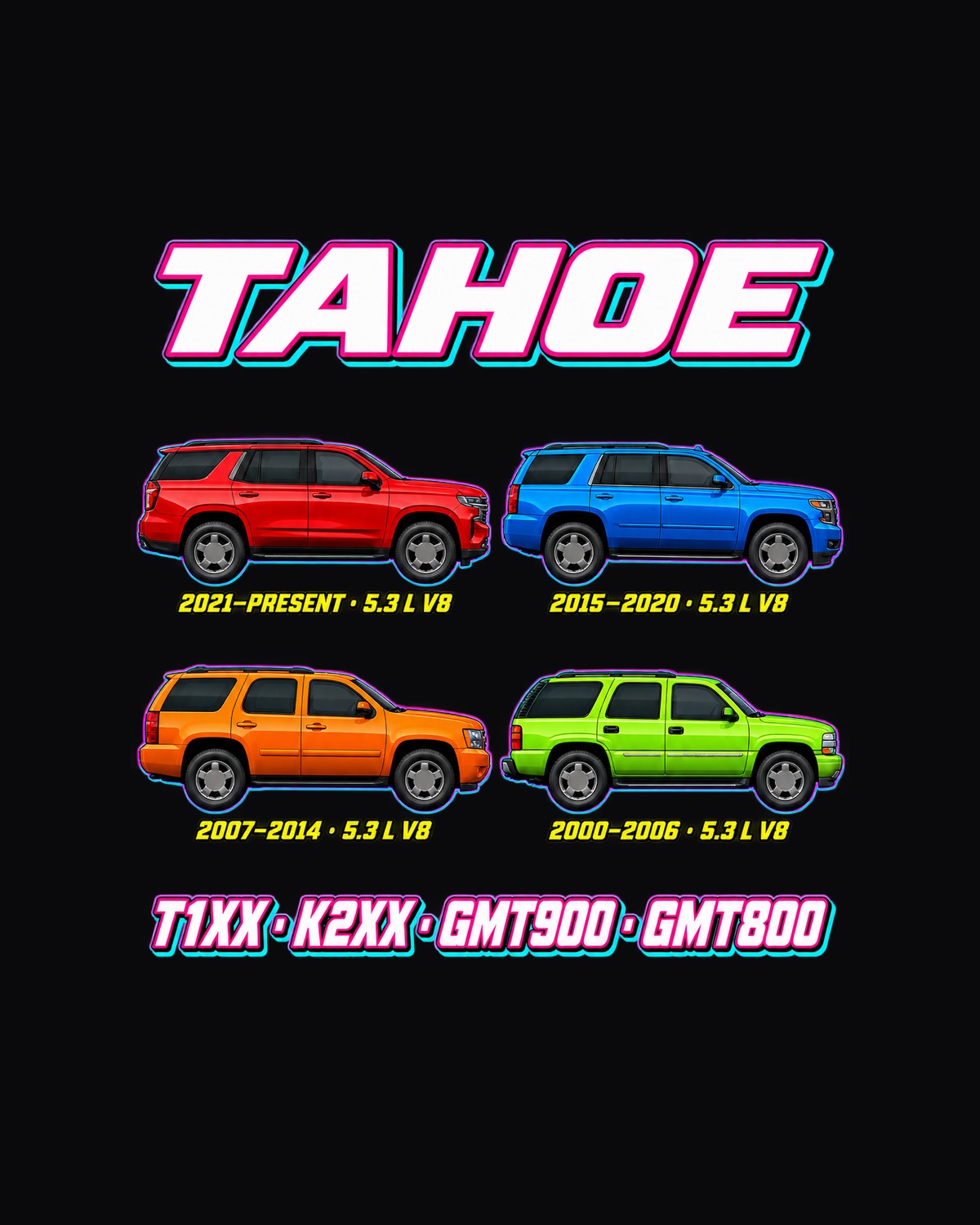 Chevrolet Tahoe Evolution Poster Full-Back Graphic Tee design only