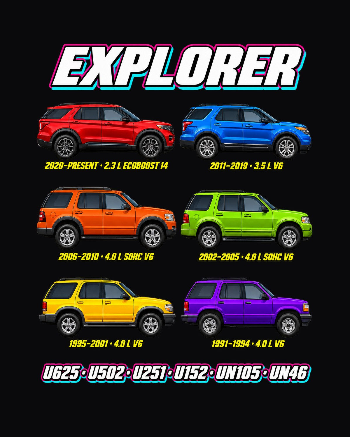 Ford Explorer Evolution Poster Full-Back Graphic Tee design only
