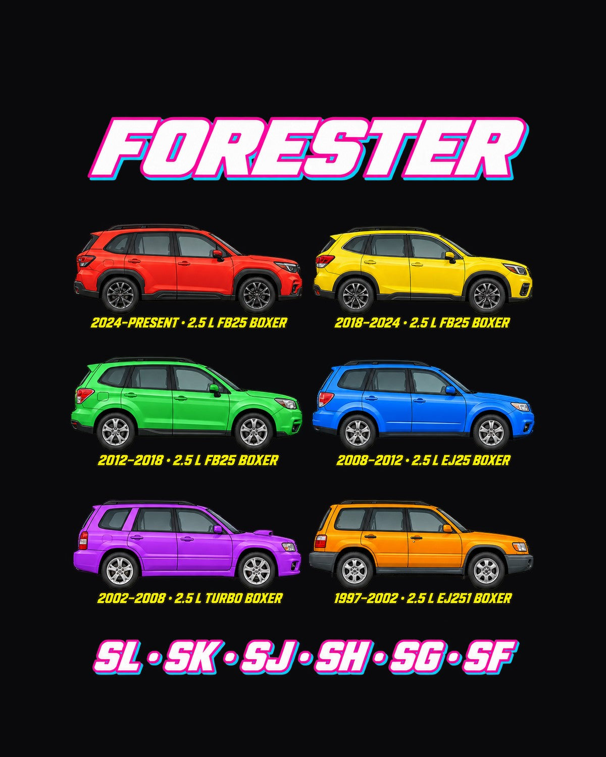 Subaru Forester Evolution Poster Full-Back Graphic Tee design only