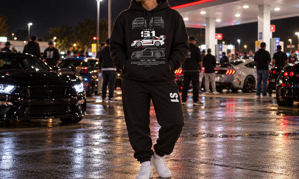 Audi S1 Blueprint Hoodie + Jogger Set Black male faceless worn hero