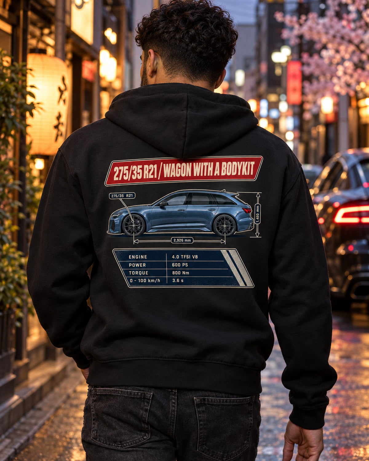 Audi RS6 Avant C8 Spec Poster Shirt, 275/35 R21 Wagon Tee Zip Hoodie Black worn hero