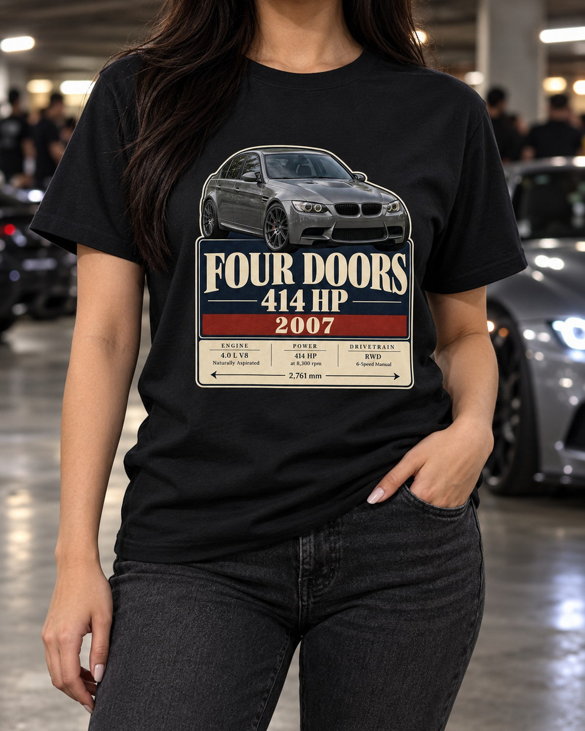 BMW M3 E90 Saloon Archive Panel Shirt, Four Doors T-Shirt Black worn hero