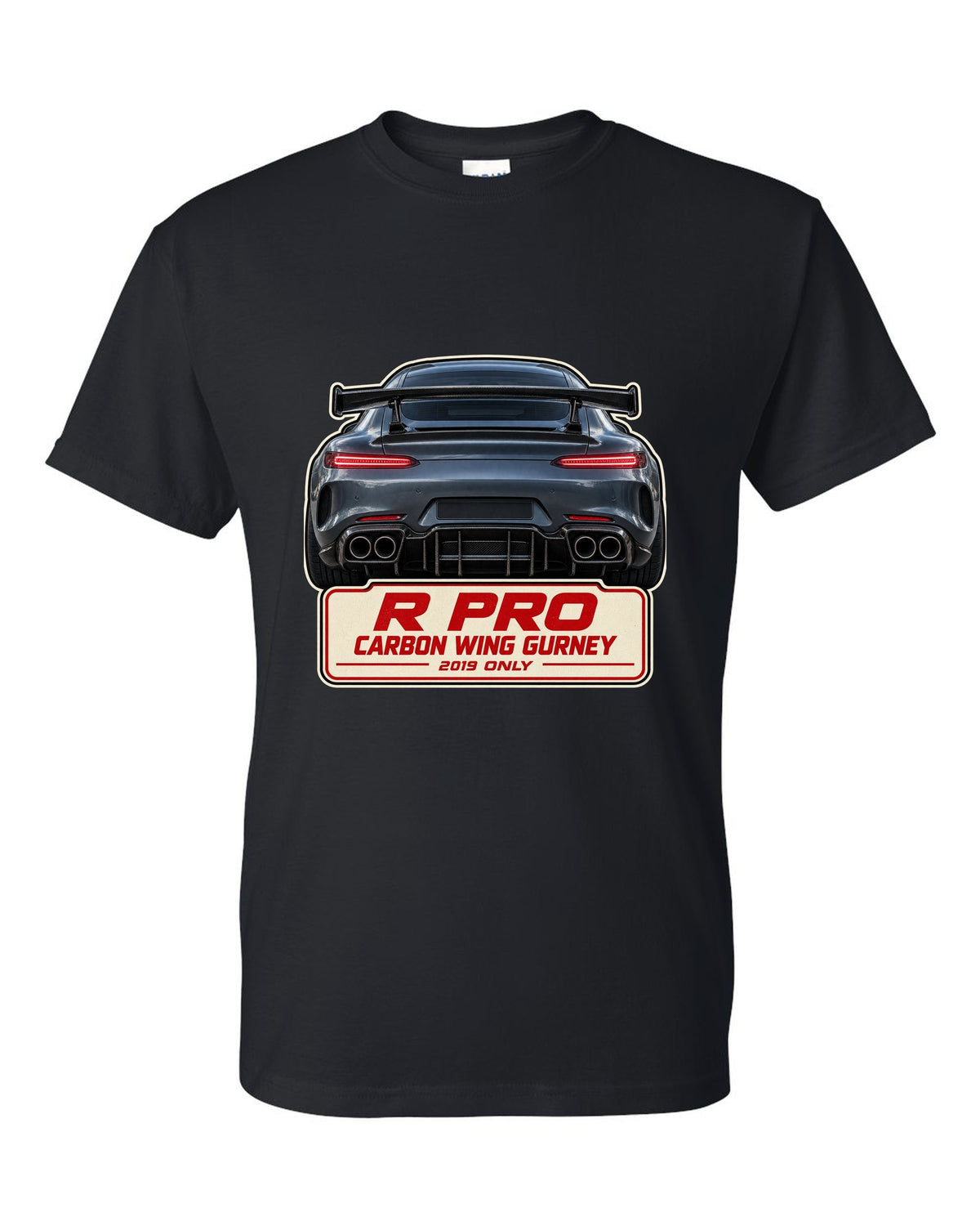 Mercedes-AMG GT R Pro C190 taillight macro print black t-shirt front view with the design