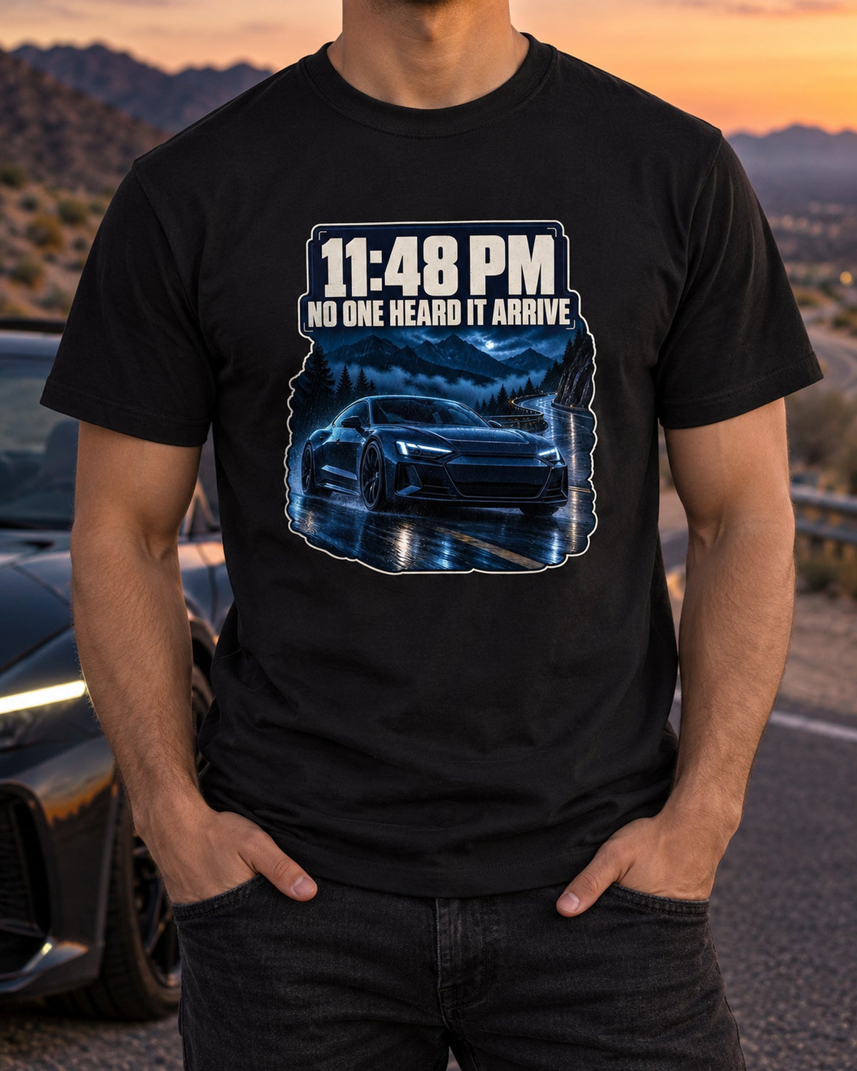 Audi RS e-tron GT Night Street Shirt, Quiet Arrival After Dark T-Shirt Black worn hero