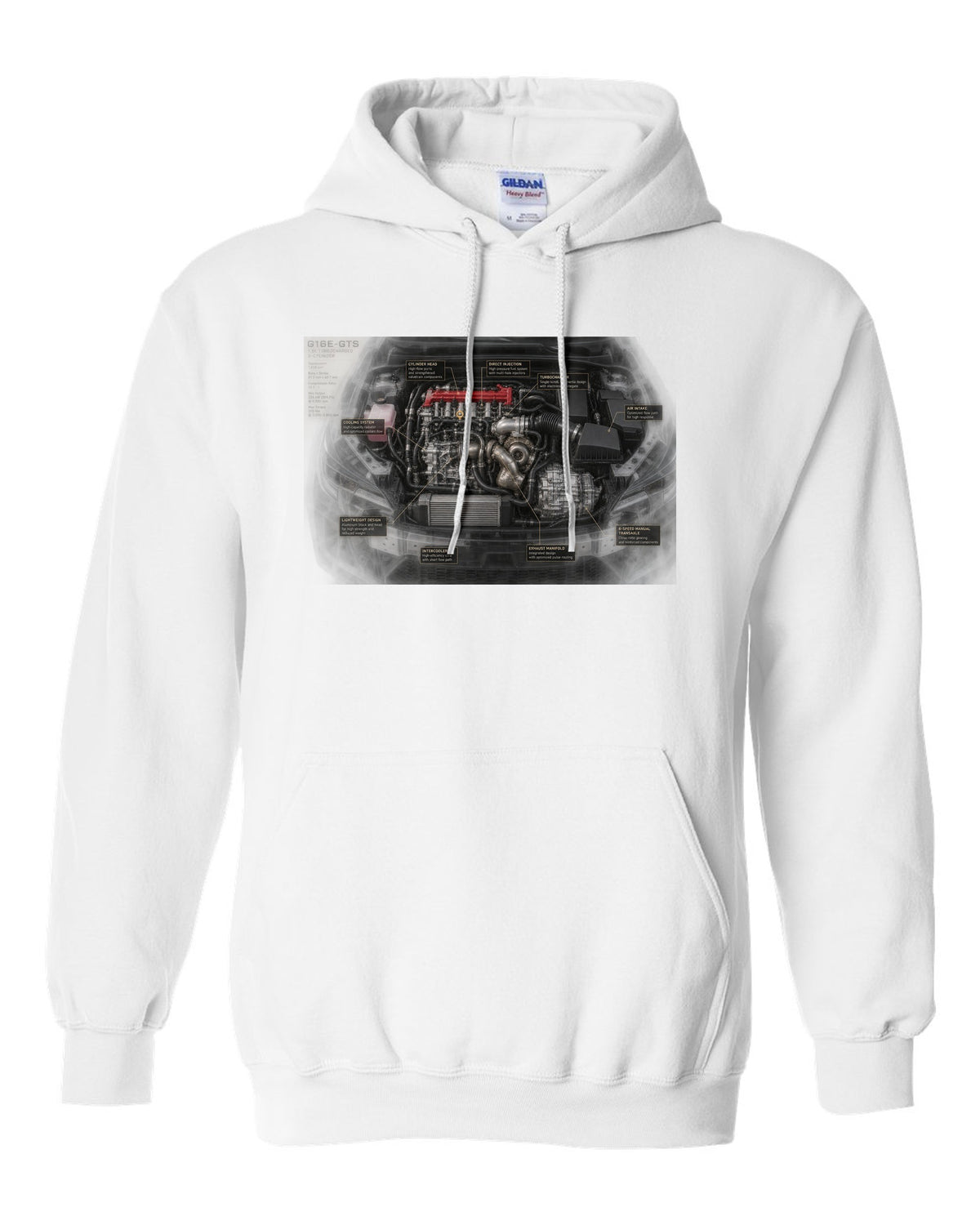 GR Corolla Circuit Edition Aero Callouts Graphic Tee white pull over hoodie front view with the design