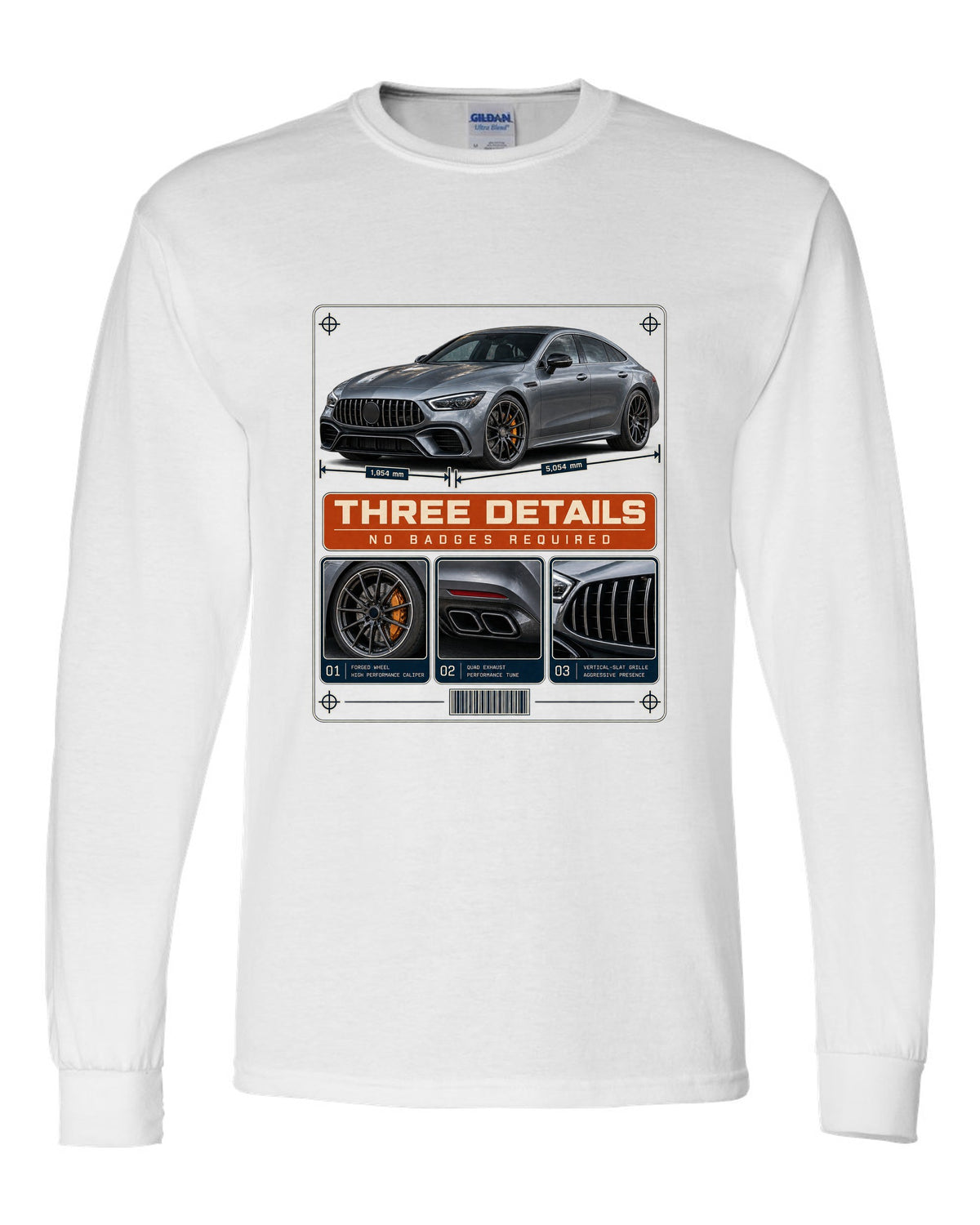 Mercedes-AMG GT 63 S 4-Door X290 dossier panel design in slate and orange white long sleeve front view with the design