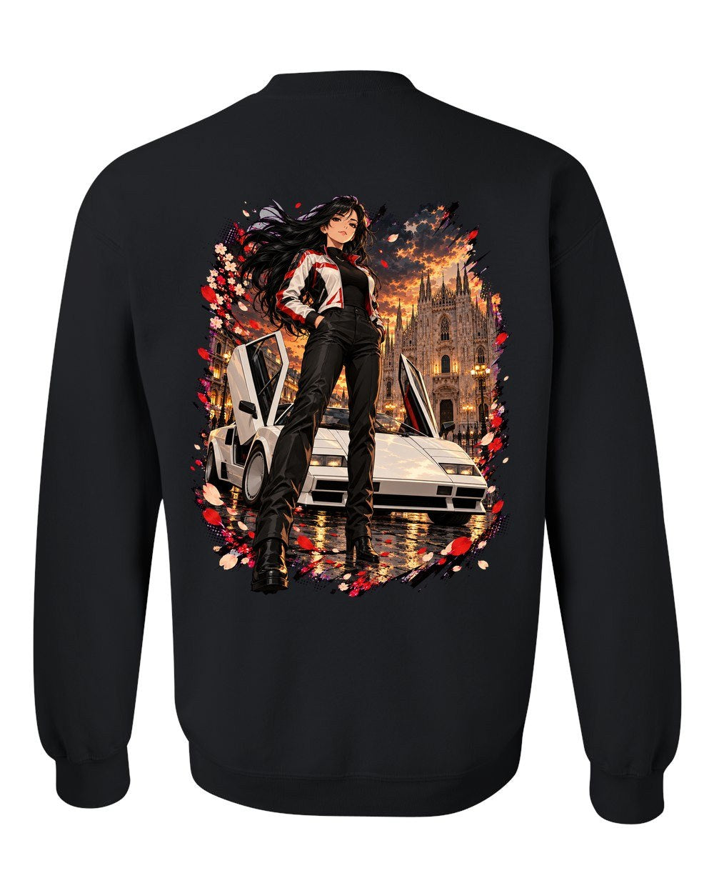 Lamborghini Countach Anime Girl Crewneck Black back