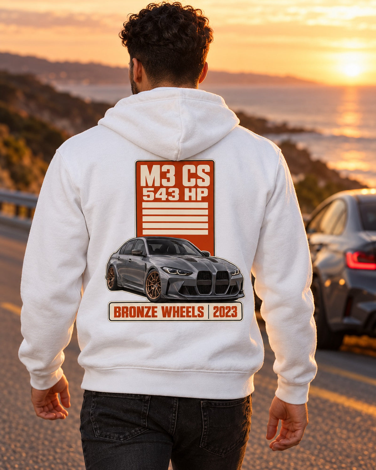 BMW M3 CS G80 Spec Poster Shirt, Bronze Wheels 2023 Tee Zip Hoodie White worn hero