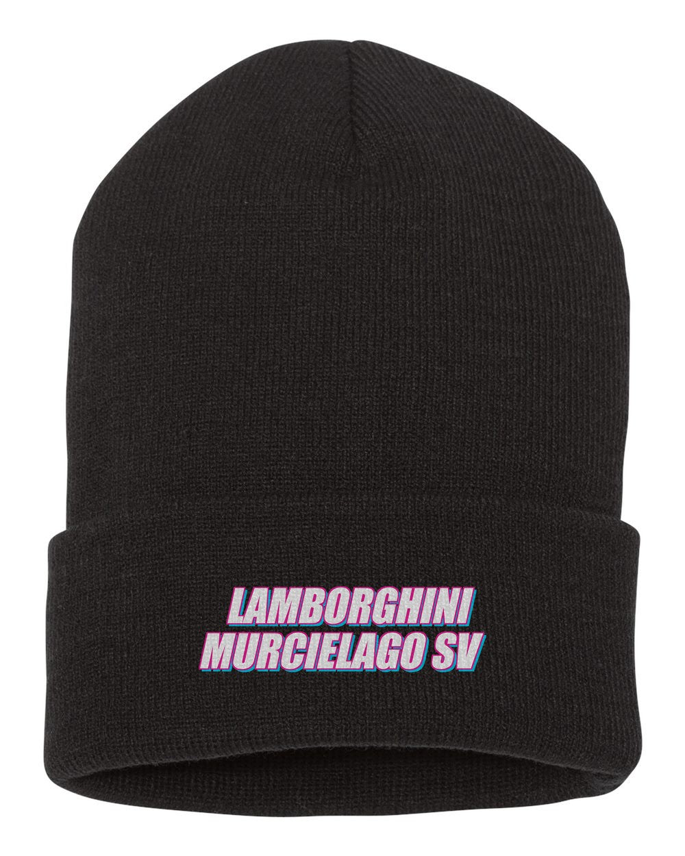 Lamborghini Murcielago Sv black beanie front view with car name