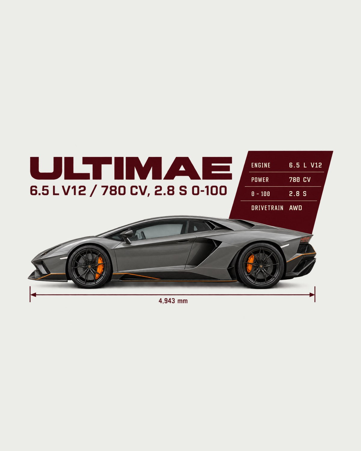 Lamborghini Aventador Ultimae Spec Poster Tee, V12 Fan design only