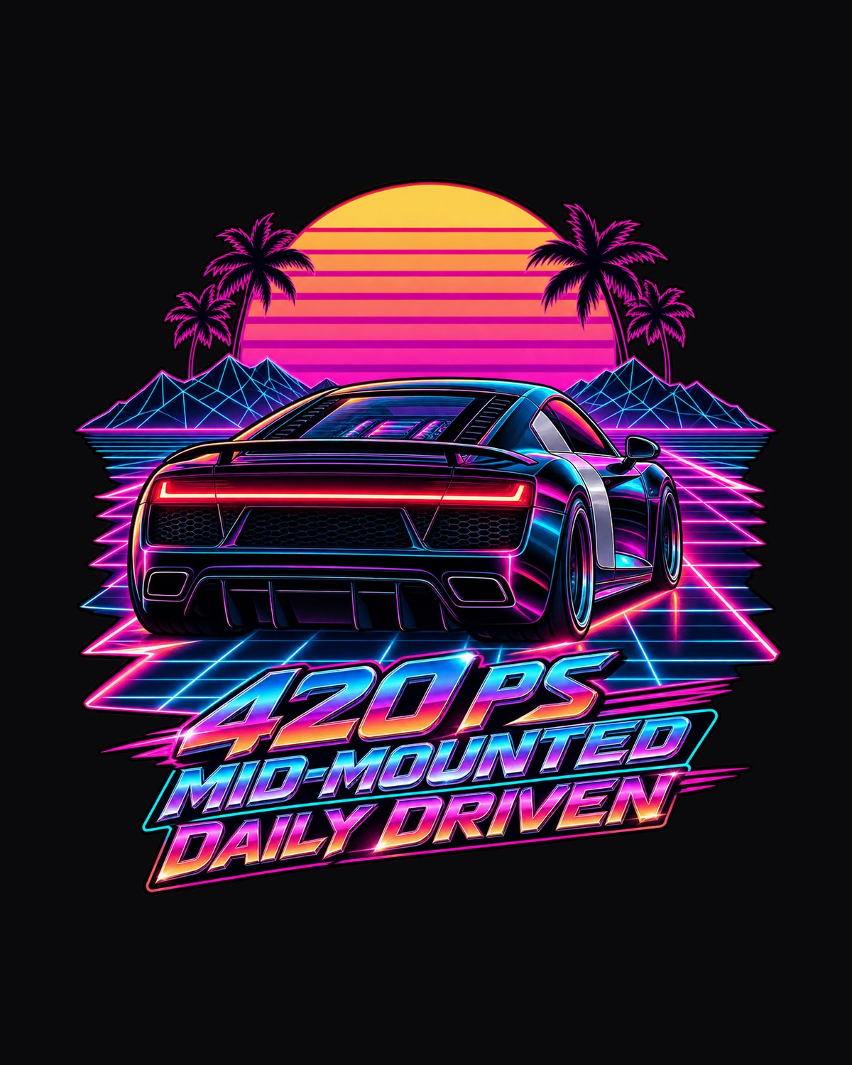Audi R8 Type 42 Synthwave Rear Light Shirt, Daily Driven design only
