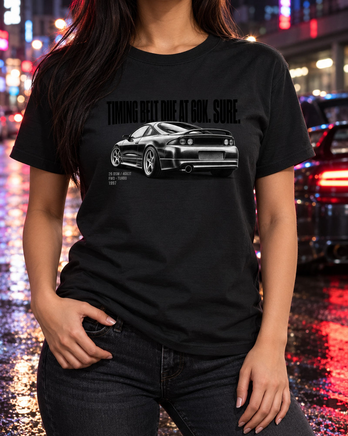 Mitsubishi Eclipse GS-T 2G DSM Timing Belt Halftone Statement Shirt T-Shirt Black worn hero