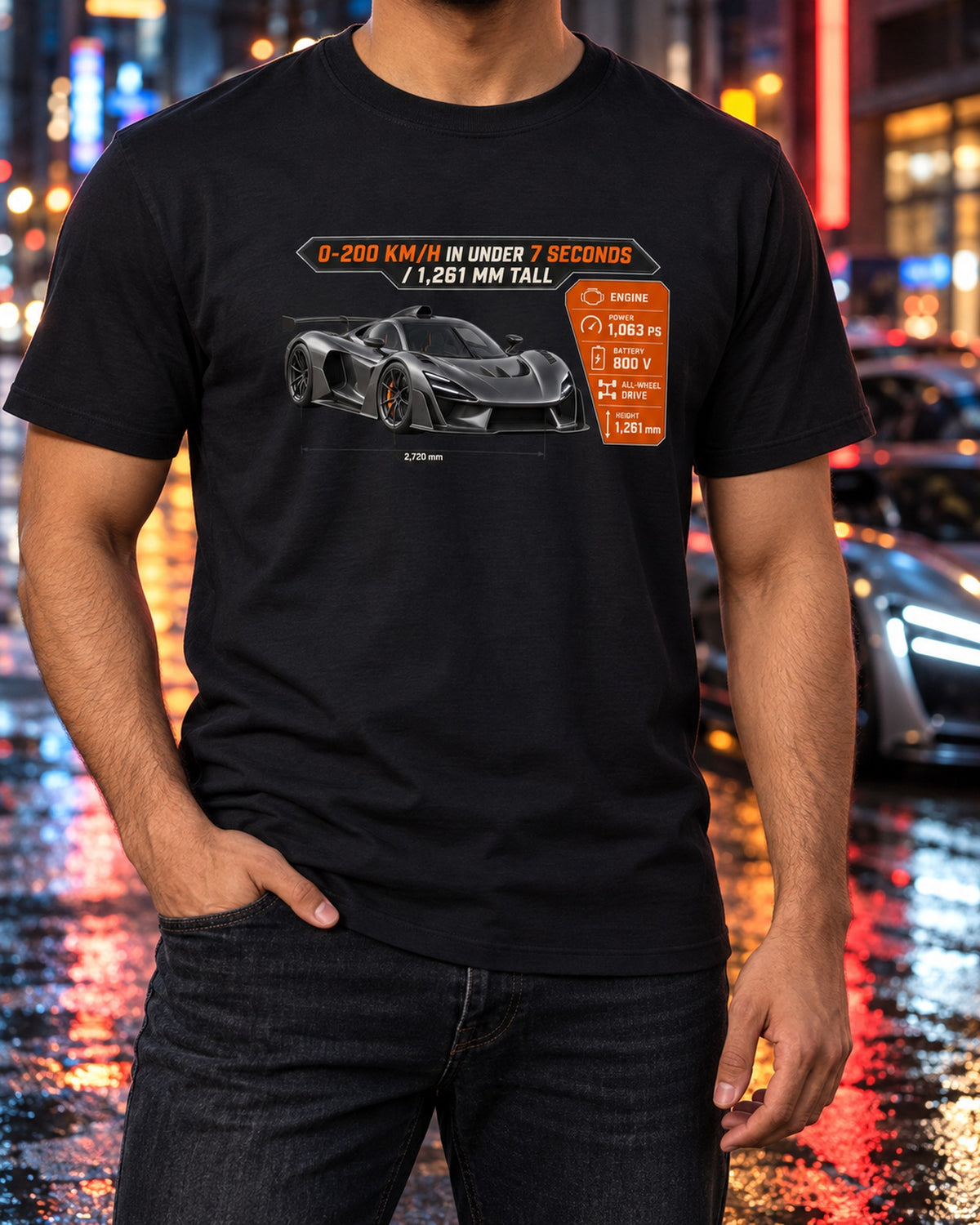 Mercedes-AMG One Spec Poster Shirt, 0-200 km/h Under 7 Seconds T-Shirt Black worn hero