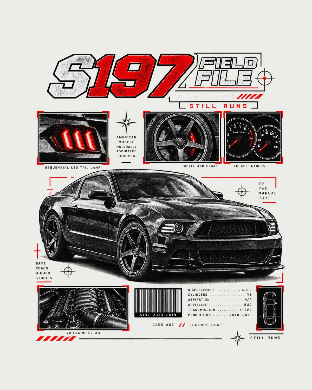 S197 Mustang GT Field File Dossier Tee, 2005-14 design only