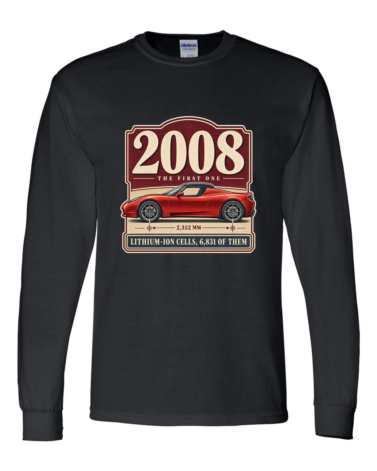 Tesla Roadster 2008 Archive Panel black long sleeve front view with the design