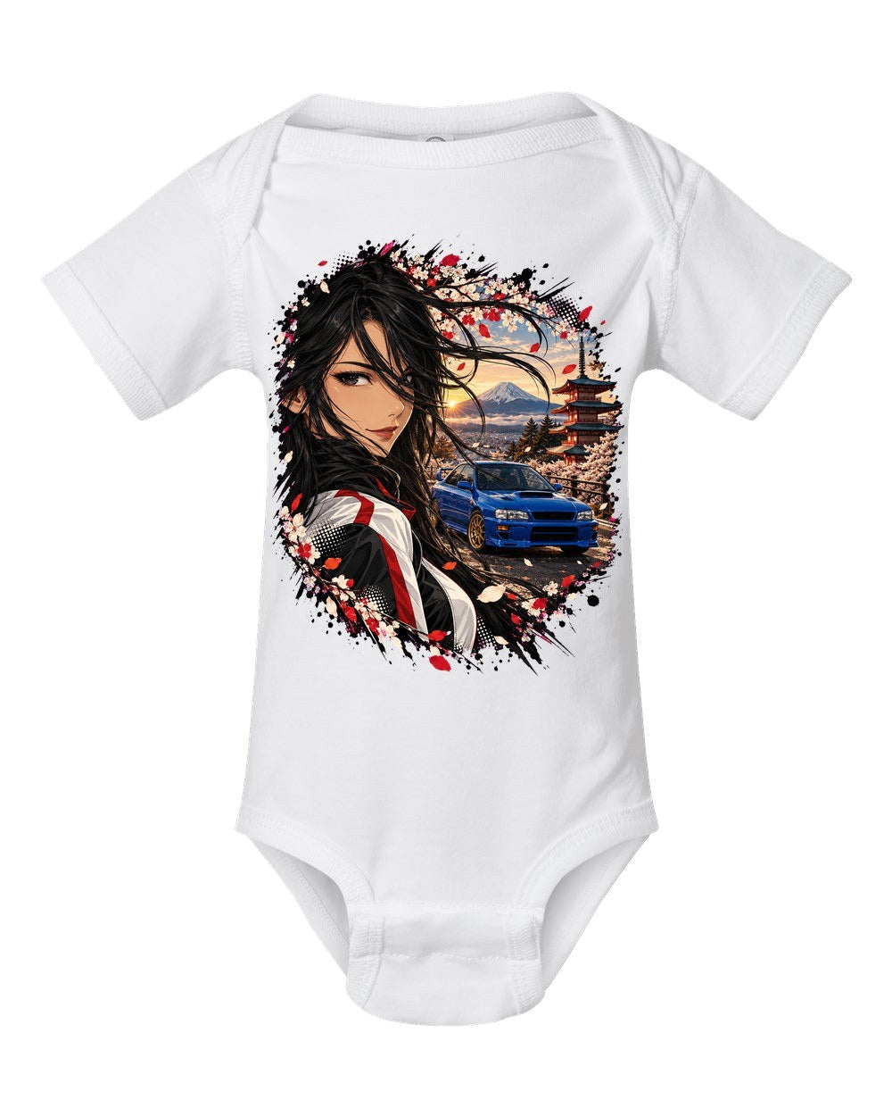 Subaru WRX STI GC8 Anime Girl Baby Onesie White front