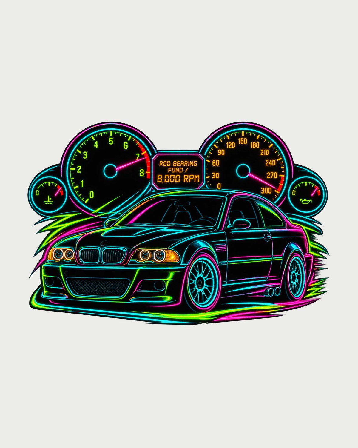 BMW E46 M3 Coupe Redline Gauge Neon Line Art Shirt design only