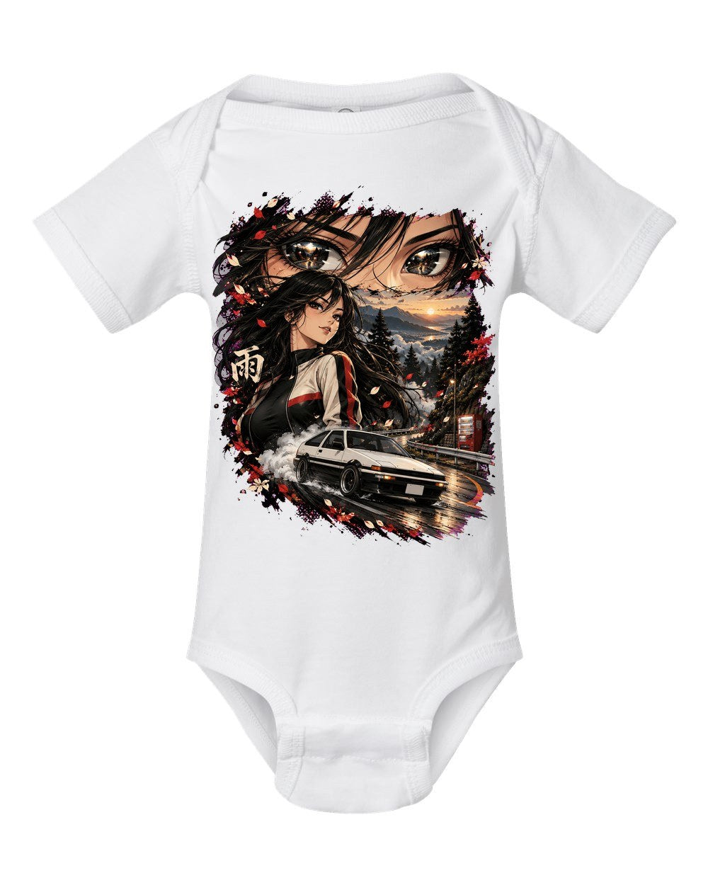 Toyota AE86 Anime Girl Baby Onesie White front