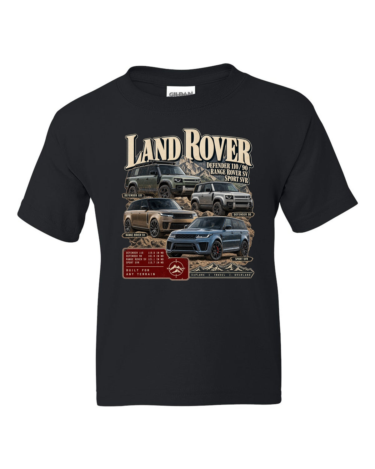 Archive panel print of the Jeep Grand Cherokee Trackhawk WK2 with 0-60 time black kids tee front view with the design