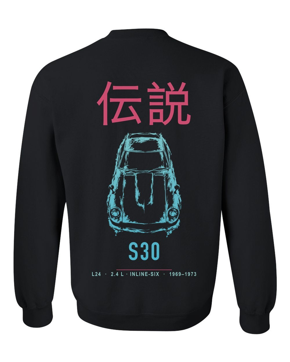 S30 full-back artwork black crewneck back view with the design