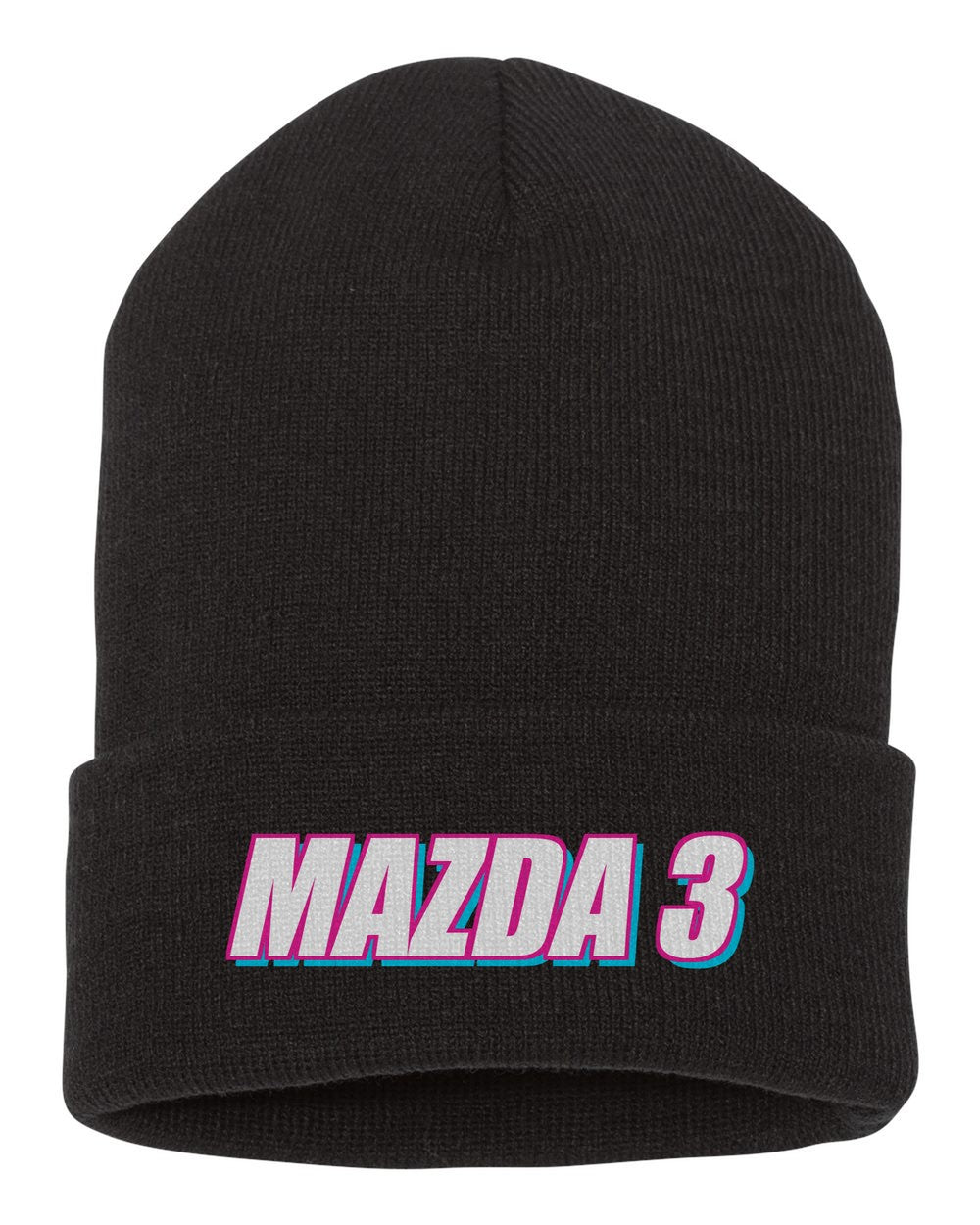 Mazda 3 black beanie front view with car name