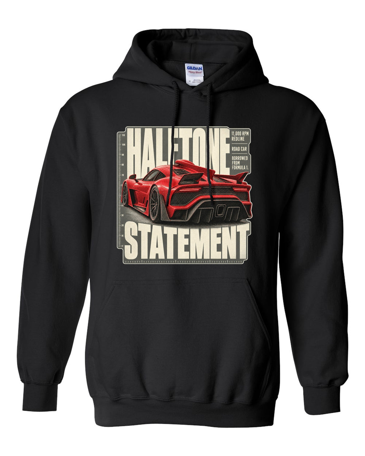 Mercedes-AMG One halftone design of the shark-fin airscoop black pull over hoodie front view with the design