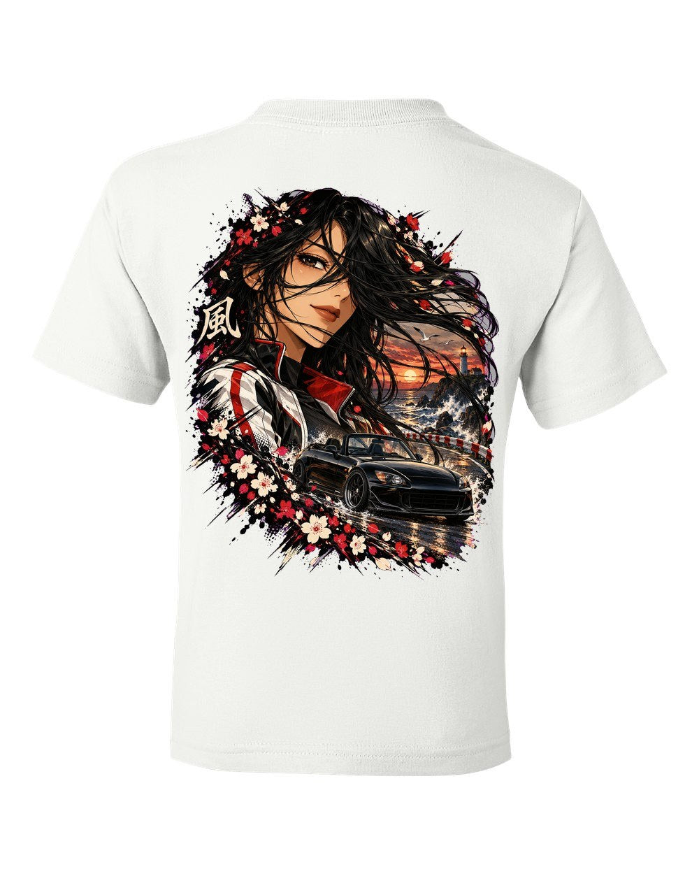 Honda S2000 Anime Girl Kids Tee White back