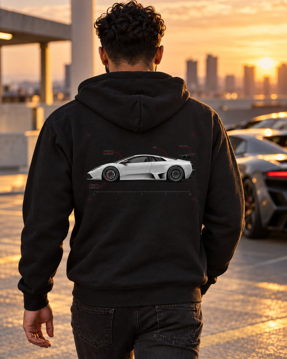 Gallardo Superleggera Spec Poster Shirt, 618 Made, Car Guy Gift Zip Hoodie Black worn hero
