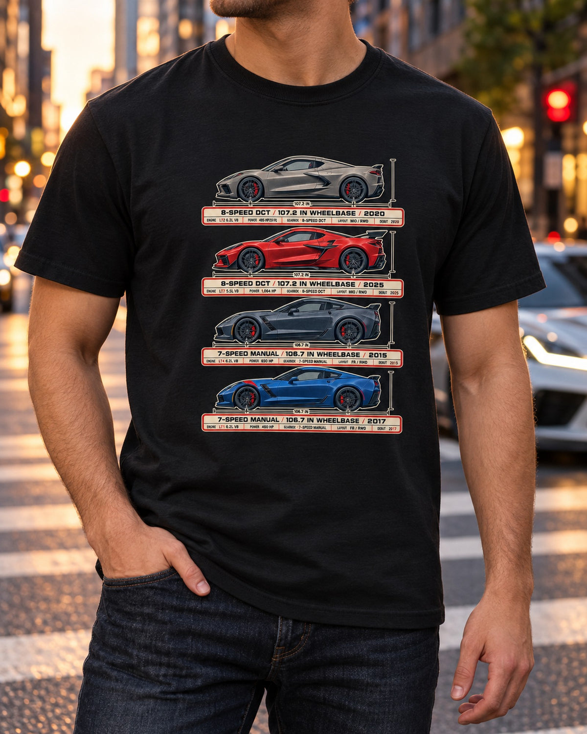 Chevy Corvette C8 Stingray Spec Poster Shirt, 2020 Car Tee T-Shirt Black worn hero