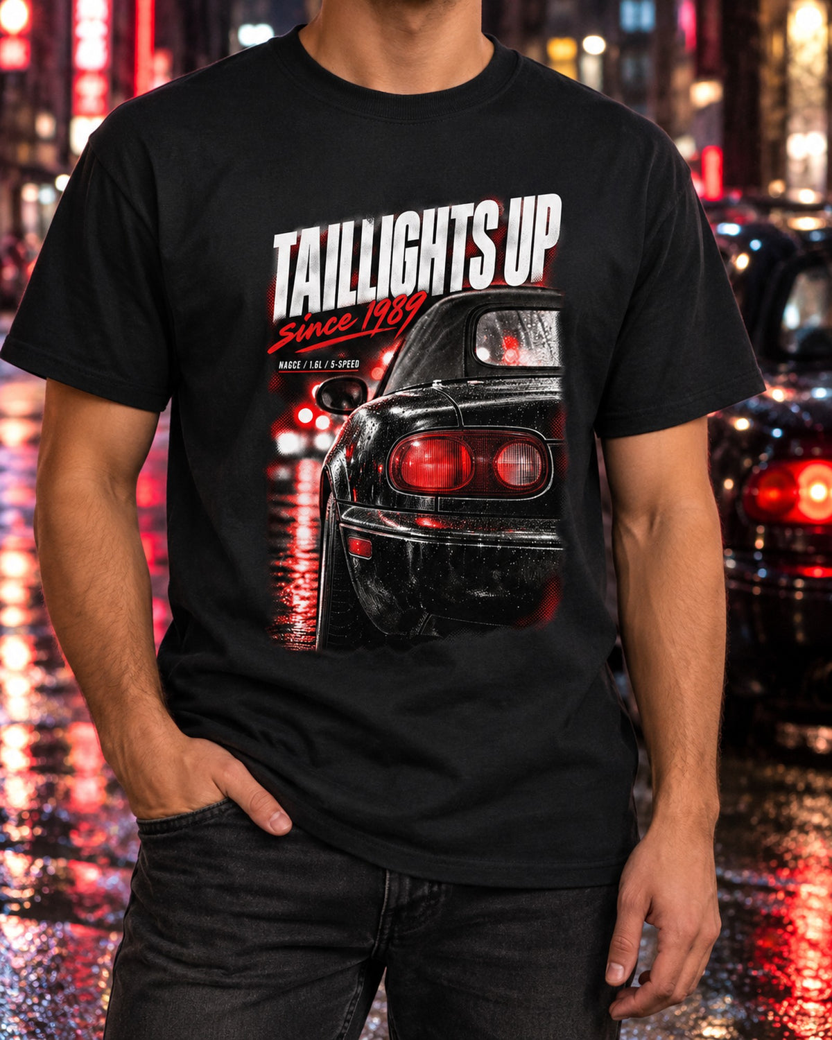 Mazda MX-5 NA Taillight Macro Shirt, NA6CE 5-Speed T-Shirt Black worn hero