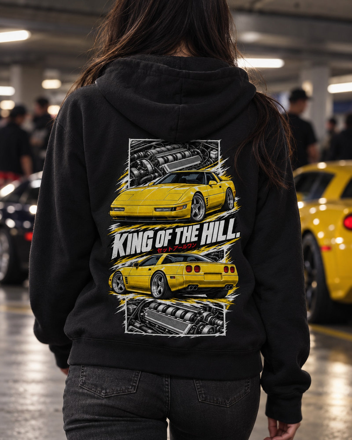 Corvette C4 Zr-1 Torn Poster Full-Back Graphic Tee Zip Hoodie Black worn hero
