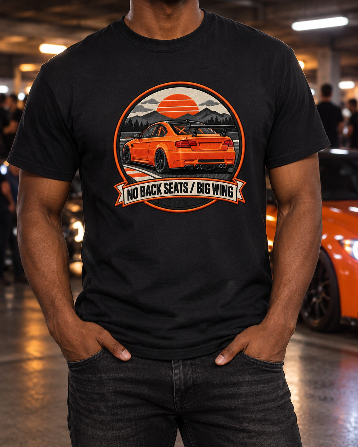 BMW E92 M3 GTS Fire Orange Crest Shirt, Car Guy Gift T-Shirt Black worn hero