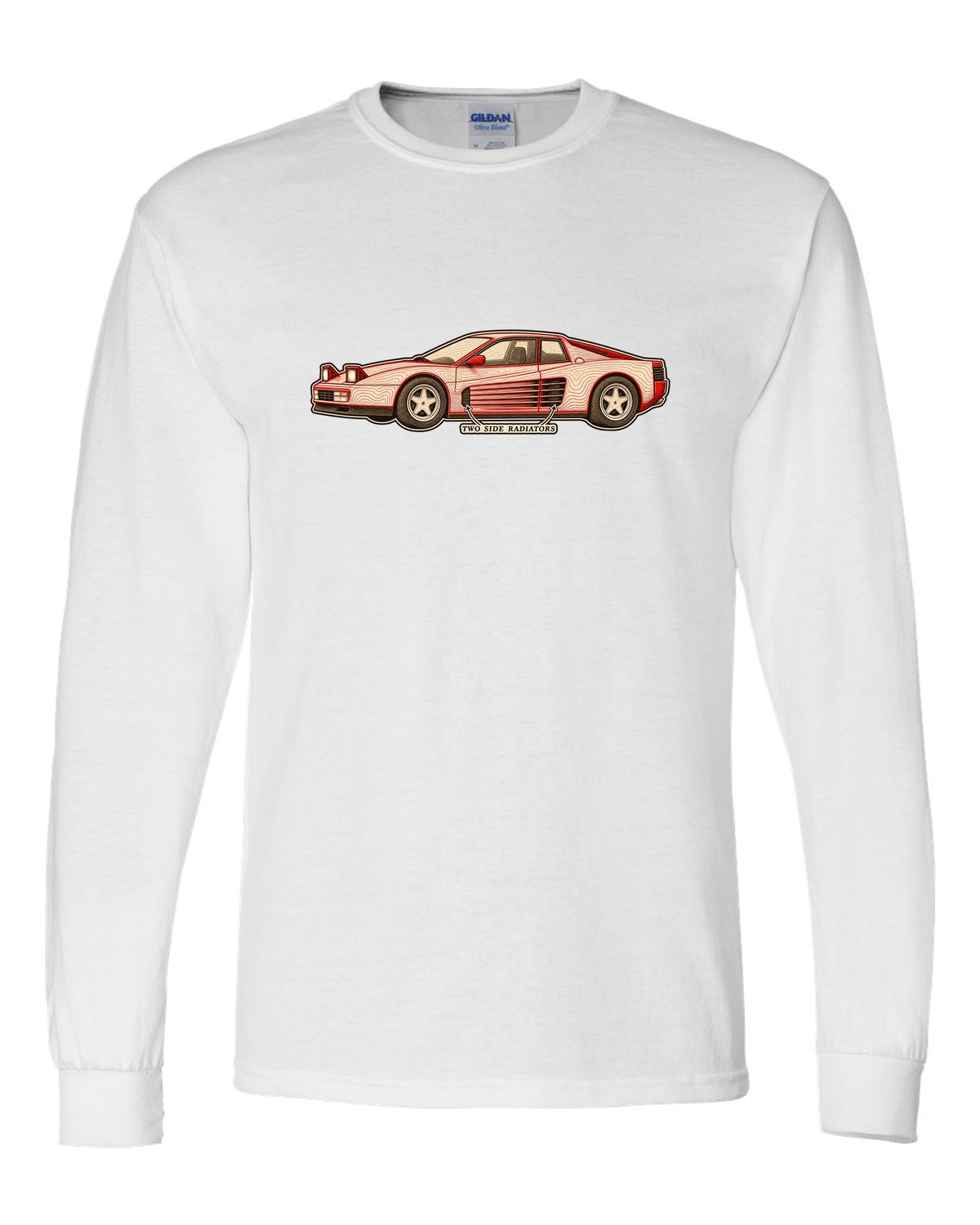 Ferrari Testarossa F110 Side Strake Contour Map white long sleeve front view with the design