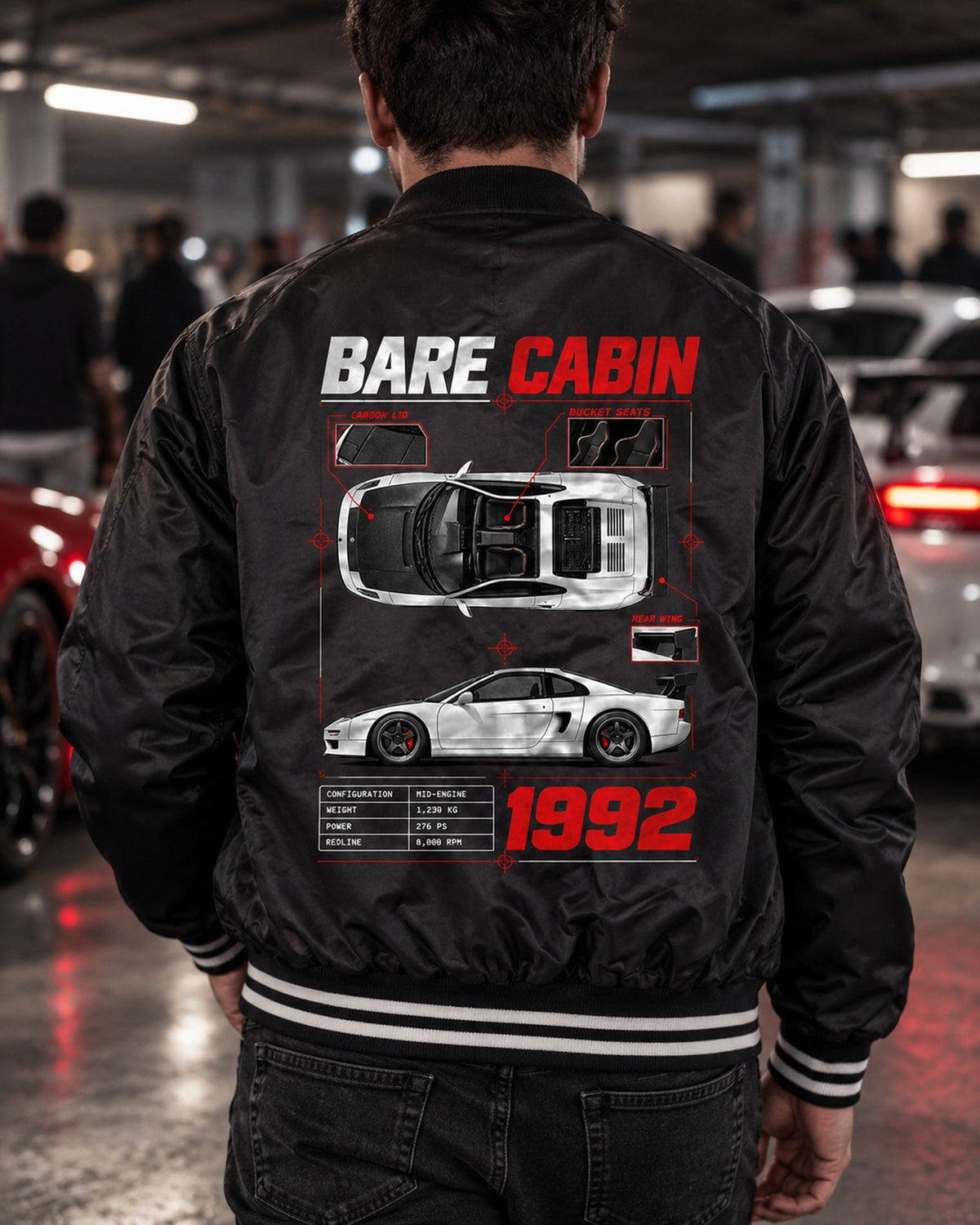 Honda NSX-R NA1 Spec Poster Shirt, Bare Cabin Car Guy Gift Bomber Jacket Black worn hero