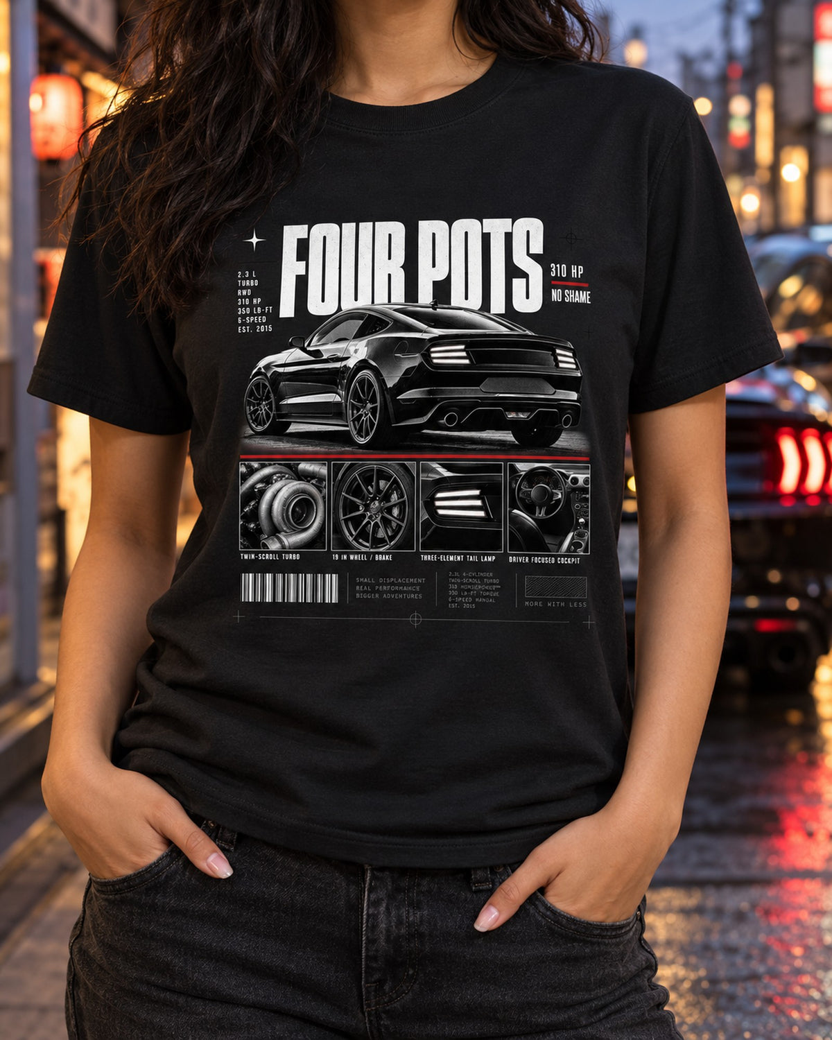 Mustang S550 EcoBoost Four Pots Dossier Tee, 2015-17 T-Shirt Black worn hero