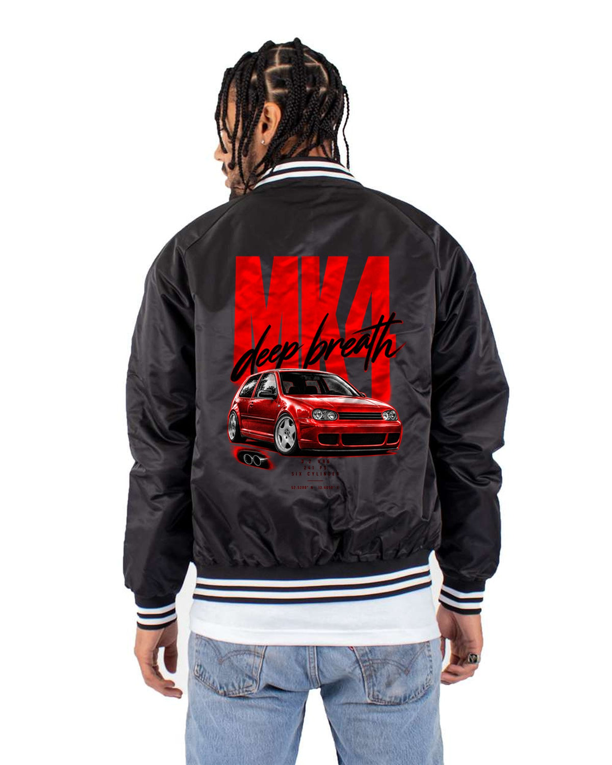 VW Golf R32 Mk4 2002 Street Poster Shirt, VR6 Car Guy Gift Bomber Jacket Black back