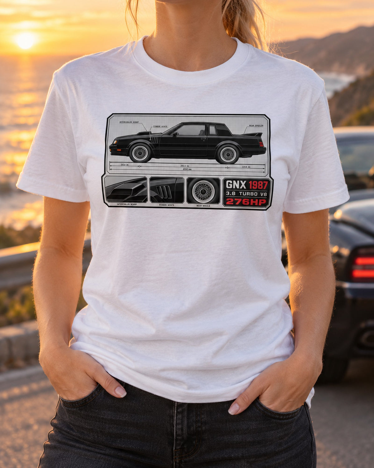 1987 Buick GNX Spec Sheet Shirt, Turbo V6 Car Guy Gift T-Shirt White worn hero