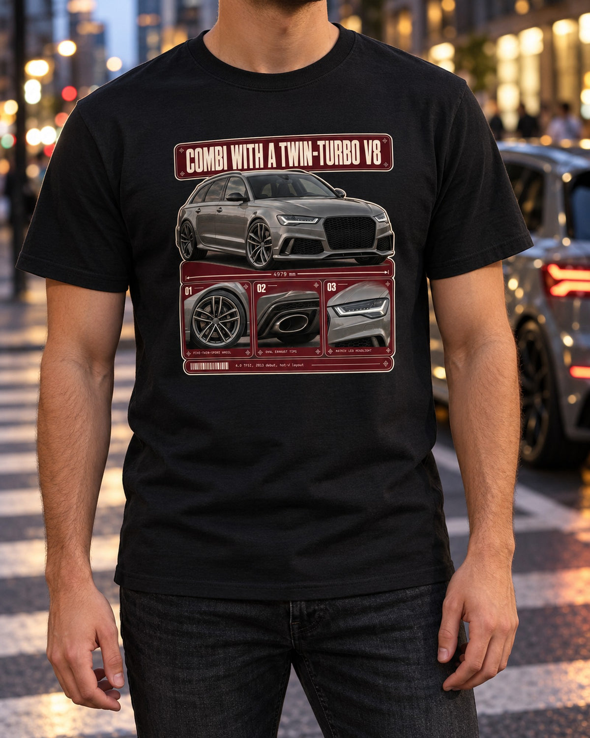 RS6 Avant C7 Dossier Panel Shirt, Audi Twin-Turbo Wagon Tee T-Shirt Black worn hero