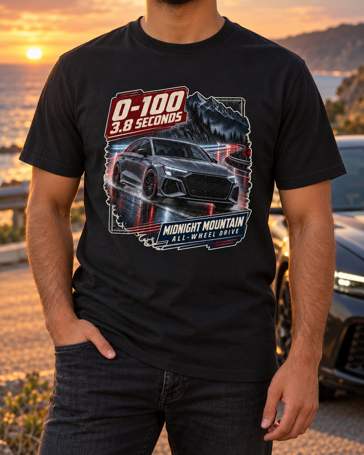Audi RS3 8Y Midnight Mountain Touge 0-100 in 3.8 Seconds Shirt T-Shirt Black worn hero