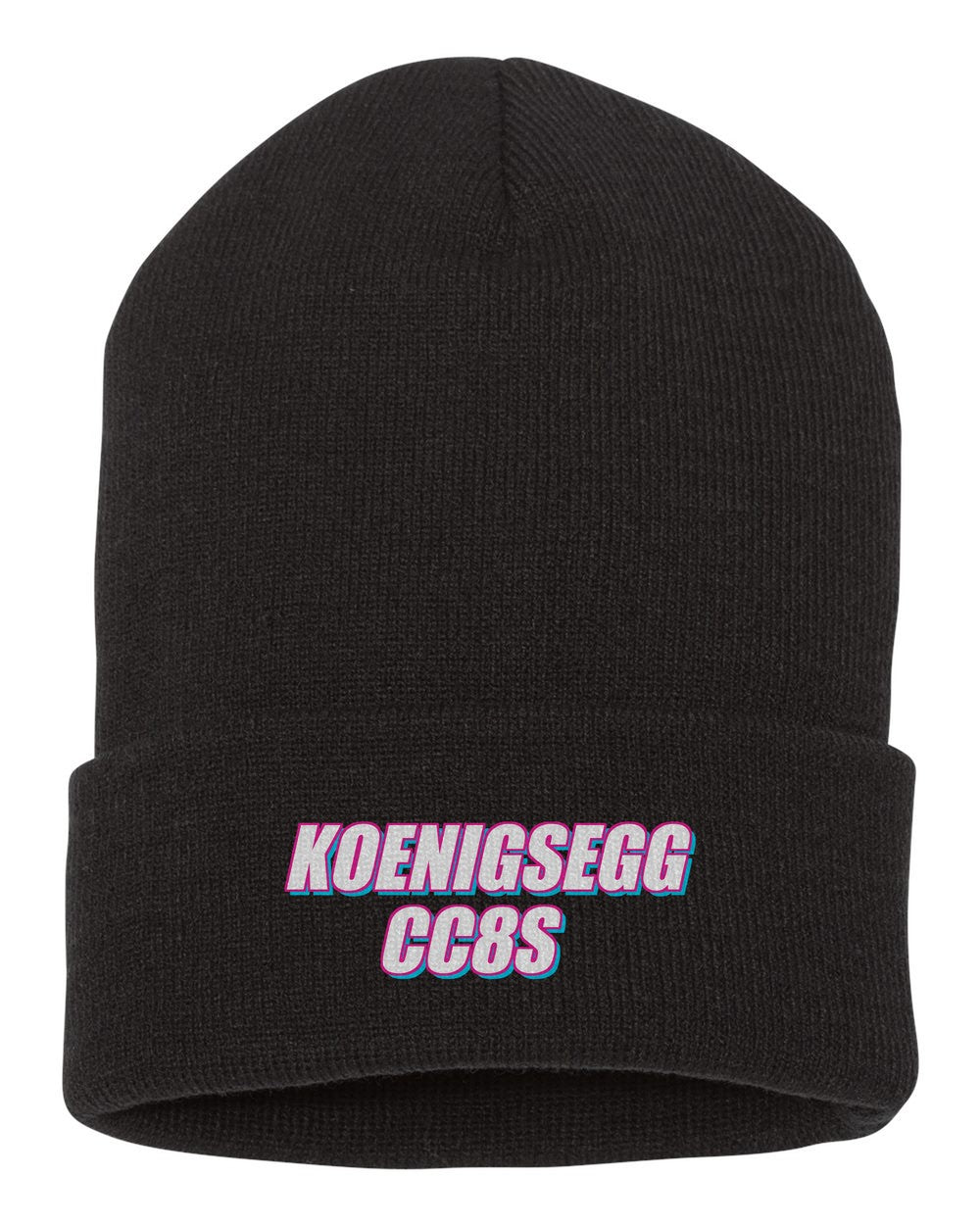 Koenigsegg Cc8S black beanie front view with car name