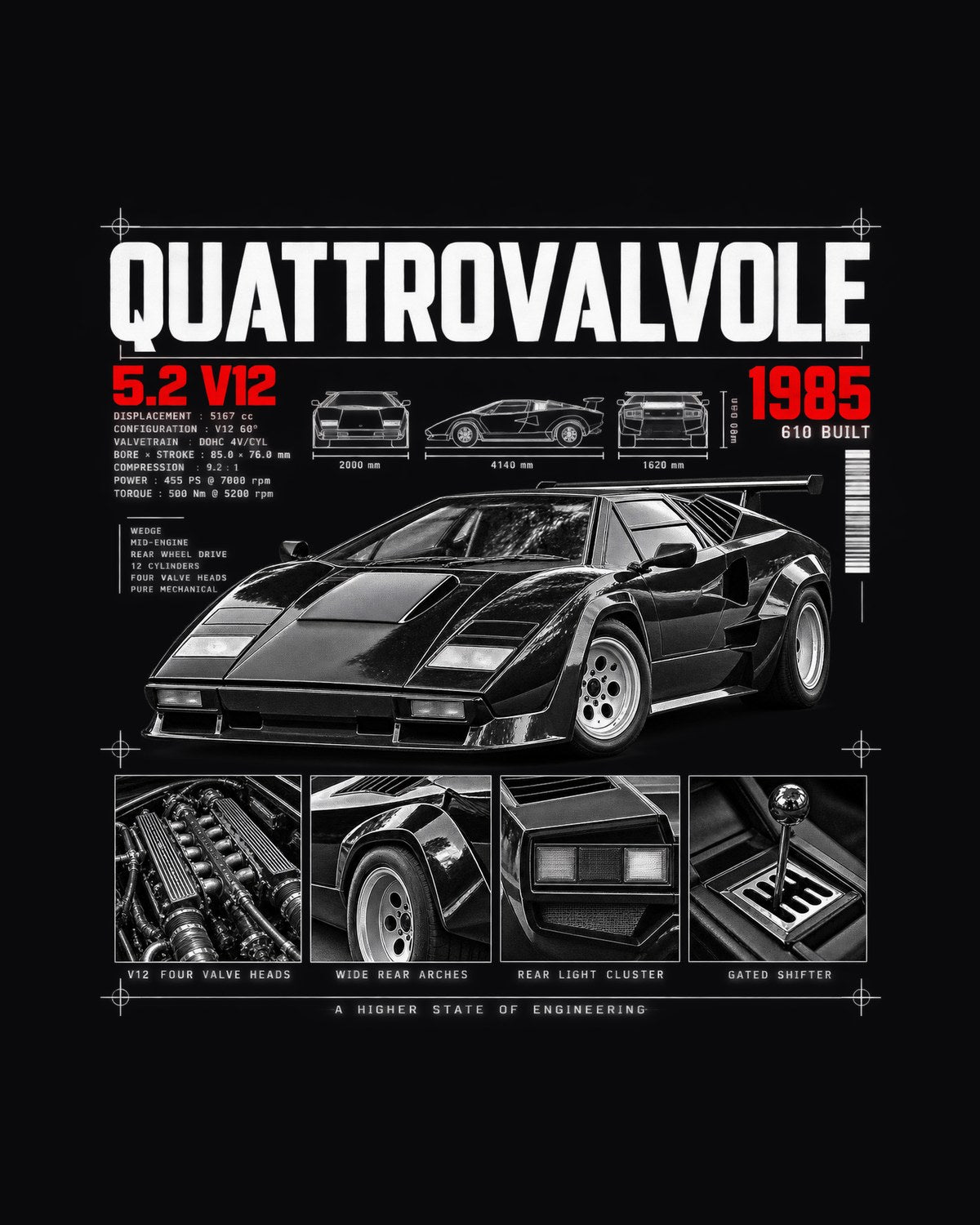 Countach LP5000 QV Quattrovalvole Dossier Shirt, 5.2 V12 design only